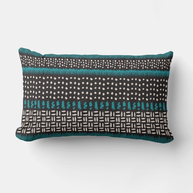 Coussin Rectangle Les points Turquoises noirs de Zigzags Motif  (Recto)
