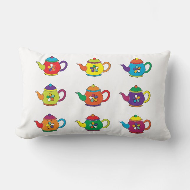 COUSSIN RECTANGLE LES TEAPOTS COLORÉS (Recto)