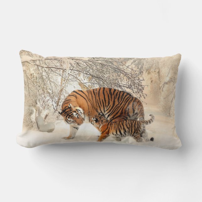 Coussin Rectangle Les tigres d'hiver lancent l'oreiller (Recto)