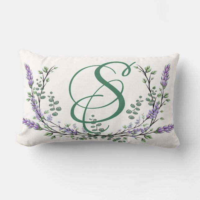 Coussin Rectangle Lettre alphabétique S Lavender Eucalyptus (Recto)