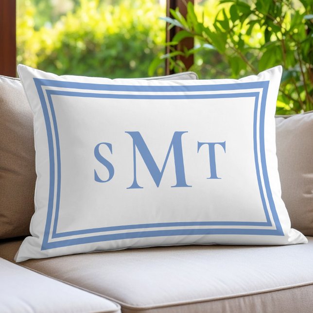 Coussin Rectangle LETTRE BLEUE ET BLANCHE TROIS LETTRE MONogramme (Créateur téléchargé)