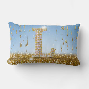 Coussin Rectangle Lettre L sur fond pailleté or avec éclat