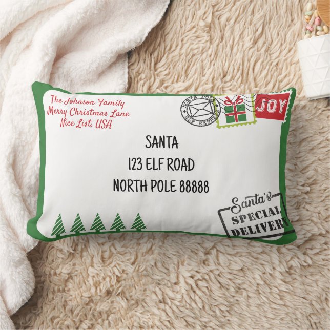 Coussin Rectangle Lettre Père Noël verte Noël (Couverture)