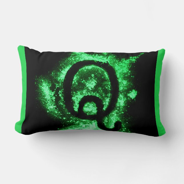 Coussin Rectangle Lettre Q - Alphabet majuscule vert (Recto)