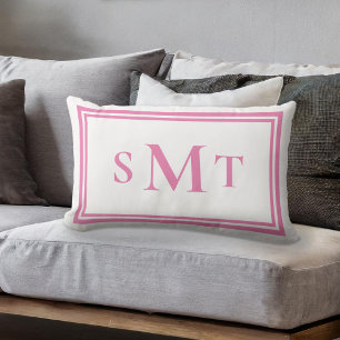 COUSSIN RECTANGLE LETTRE ROSE ET BLANCHE TROIS LETTRE MONOGRAPHIQUE