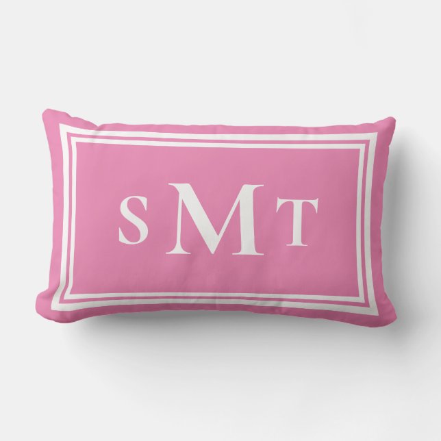COUSSIN RECTANGLE LETTRE ROSE ET BLANCHE TROIS LETTRE MONOGRAPHIQUE (Recto)