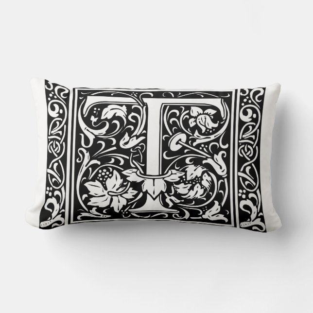 Coussin Rectangle Lettre T Monogramme Art Nouveau Médiéval (Recto)