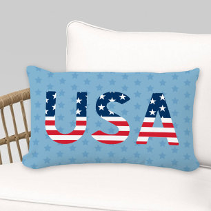 Coussin Rectangle Lettres de drapeau américain avec motif d'étoile b