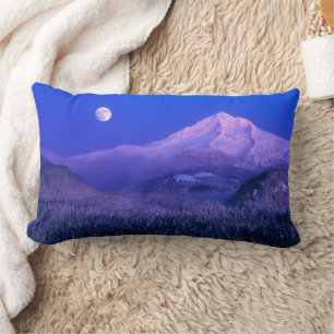 Coussin Rectangle Lever de lune sur le mont Hood Oregon en hiver