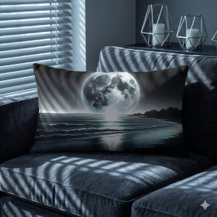 Coussin Rectangle Lever de Lune Surréaliste sur le Rivage Océanique