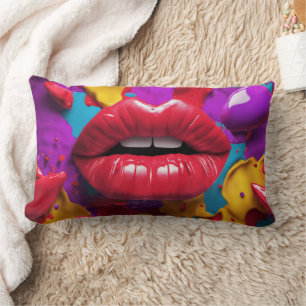 Coussin Rectangle Lèvres 3D Abstrait -