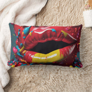 Coussin Rectangle Lèvres 3D Abstrait -
