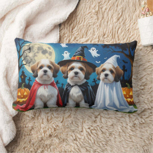 Coussin Rectangle Lhasa Apso Chiens Citrouille Halloween Funny