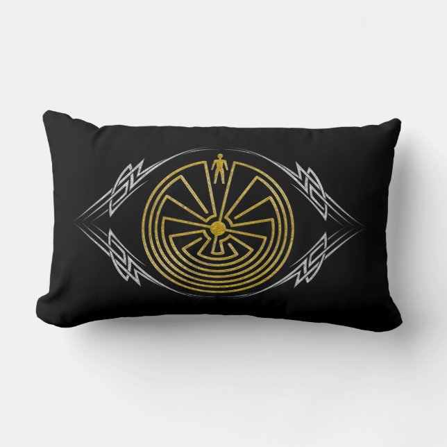 Coussin Rectangle L'homme dans le labyrinthe - argent tribal d'or (Recto)