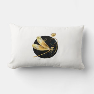 Coussin Rectangle libellule d'or en cercle noir