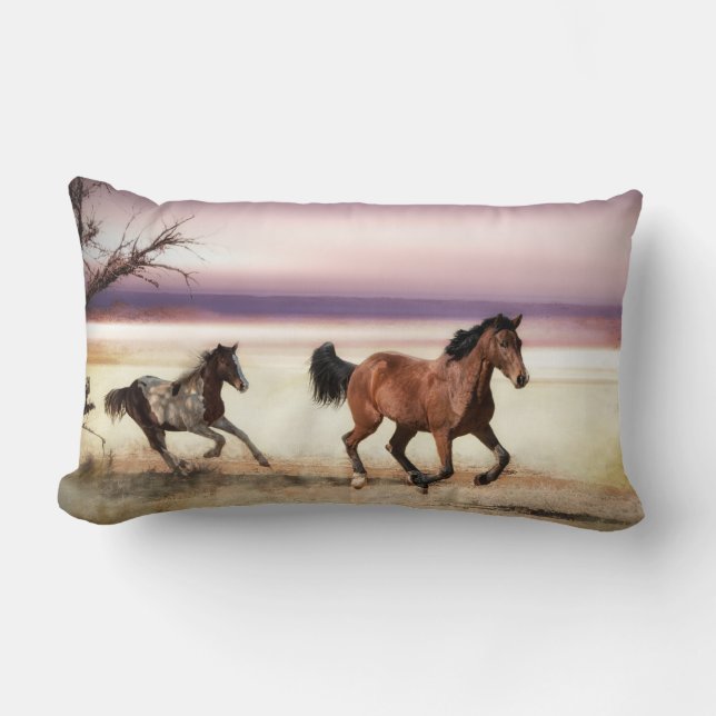 COUSSIN RECTANGLE LIBRE D'ÊTRE SAUVAGE COULER LES CHEVAUX (Recto)