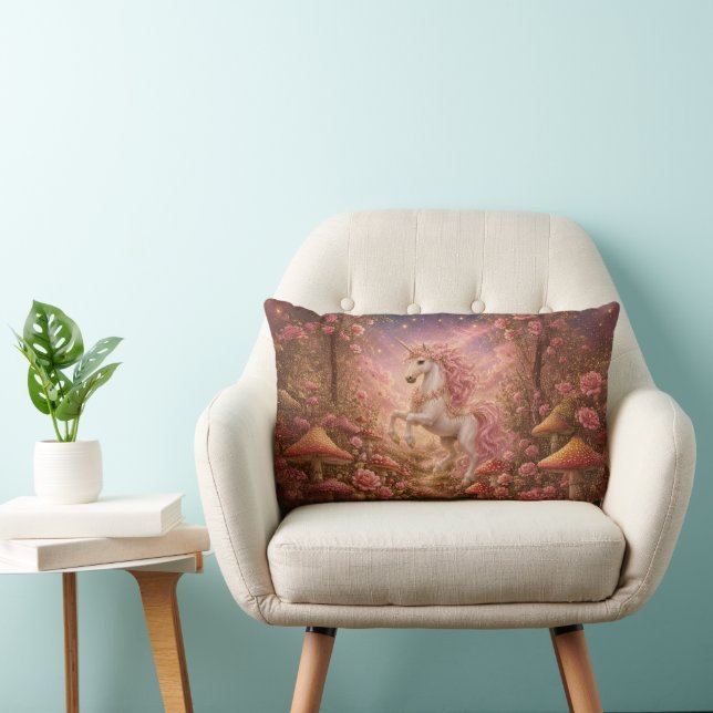 Coussin Rectangle Licorne cabriolant dans une prairie enchantée (Chaise)