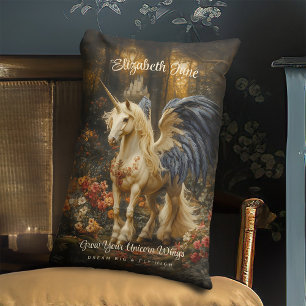 Coussin Rectangle Licorne de la forêt de conte de fées romantique av