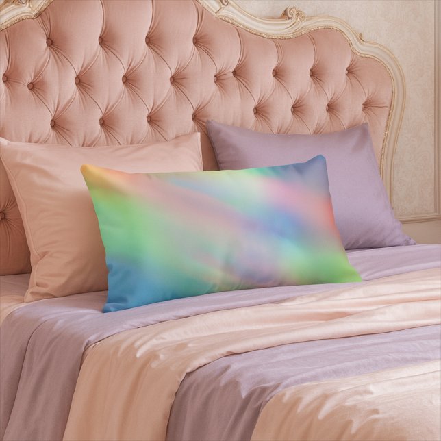 Coussin Rectangle Licorne de sirène arc-en-ciel pastel holographique (Créateur téléchargé)
