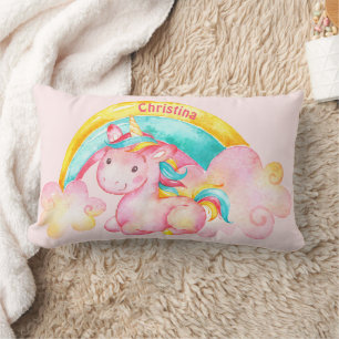 Coussin Rectangle Licorne et Cœur Arc-en-ciel