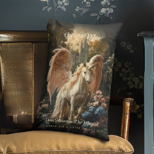 Coussin Rectangle Licorne Pegasus aux plumes roses, magie de la forê