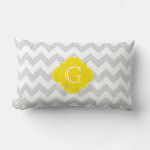 Coussin Rectangle Light Gray Chevron Yellow Quatrefoil monogram