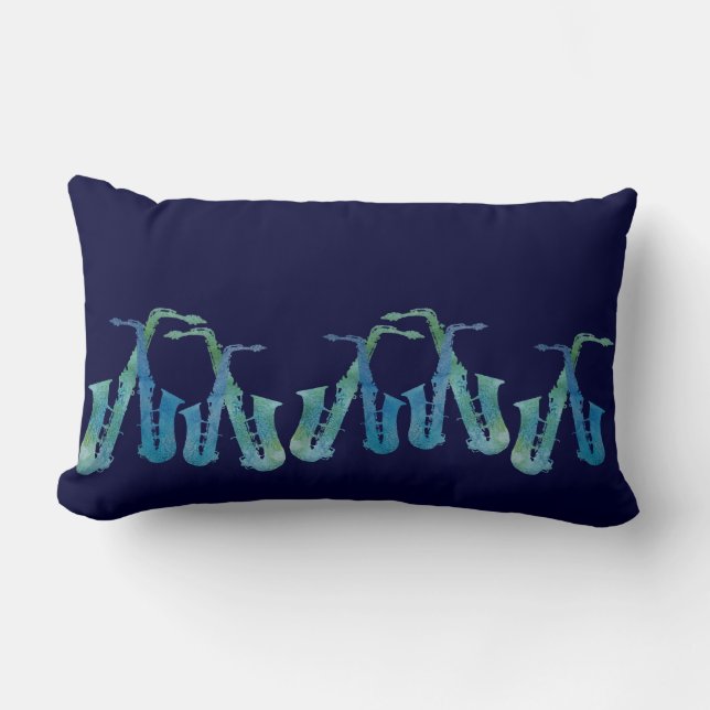 Coussin Rectangle Ligne des saxophones bleus frais (Recto)