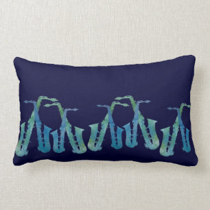 Coussin Rectangle Ligne des saxophones bleus frais