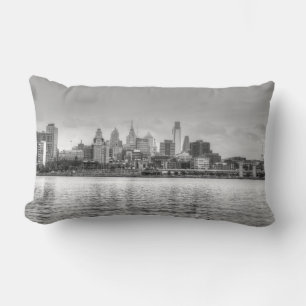 Coussin Rectangle Ligne d'horizon Philadelphie en noir et blanc