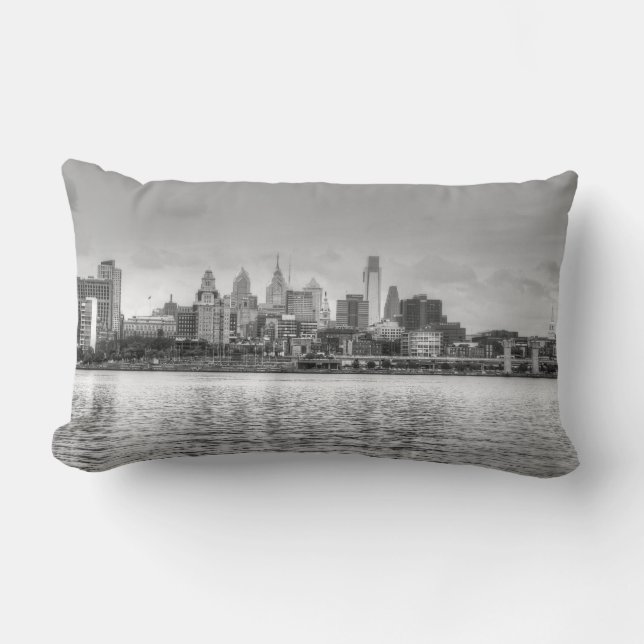 Coussin Rectangle Ligne d'horizon Philadelphie en noir et blanc (Recto)