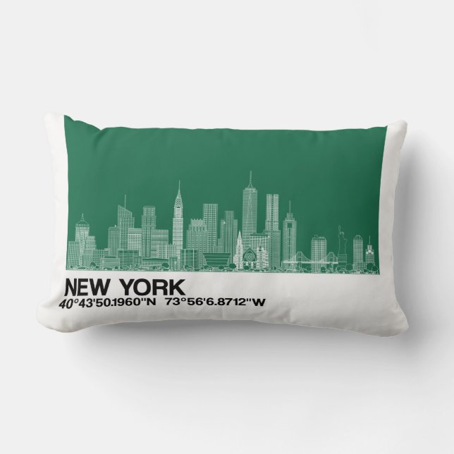 Coussin Rectangle Ligne Skyline New York + Coordonnées en Poussin Ve (Recto)