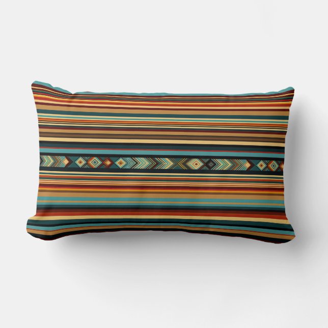 Coussin Rectangle Lignes Artisan Tribal Chaudes (Recto)