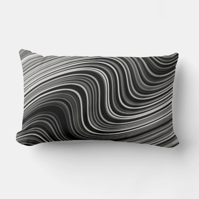 Coussin Rectangle Lignes courbes modernes en gris argenté noir blanc (Recto)