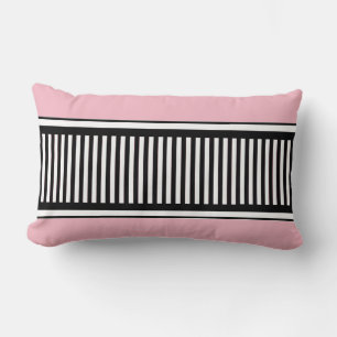 Coussin Rectangle Lignes de points abstraites rose et noir