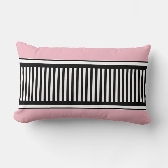 Coussin Rectangle Lignes de points abstraites rose et noir (Recto)
