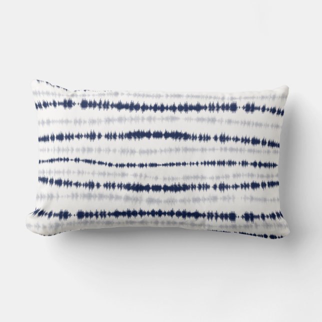 Coussin Rectangle Lignes horizontales Abstraites de Shibori bleu (Recto)