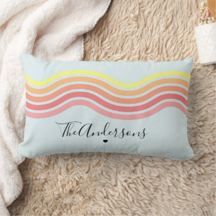 Coussin Rectangle Lignes ondulées colorées rétro bleues groovy