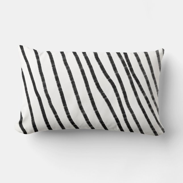 Coussin Rectangle lignes peintes modernes et ludiques gris et blanc (Recto)