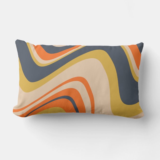 Coussin Rectangle Lignes Vastes Rétro - Orange, Marine, Jaune, Beige (Recto)