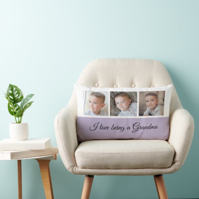 Coussin Rectangle Lilac et collage photo blanc pour grand-mère (Chaise)