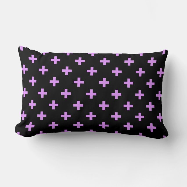Coussin Rectangle Lilac polka croise sur noir (Recto)