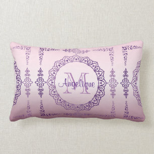 Coussin Rectangle Lilas Girly de bijou de cadre de monogramme de