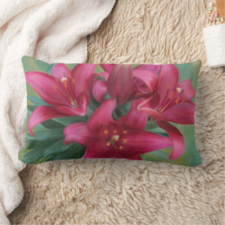 Coussin Rectangle Lilium Magenta Peint Floral Maison de Campagne Vic