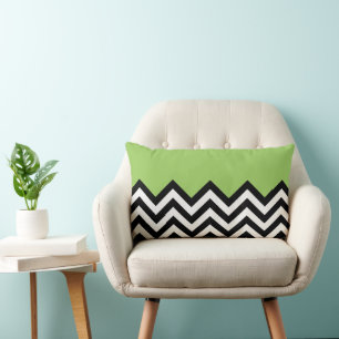 Coussin Rectangle Lime Green Black White Zigzag Chevron Art Motif