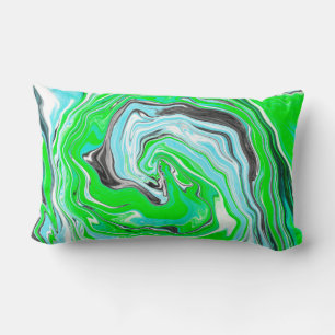 Coussin Rectangle Lime Green et Aqua Blue Bubble Art Abstrait