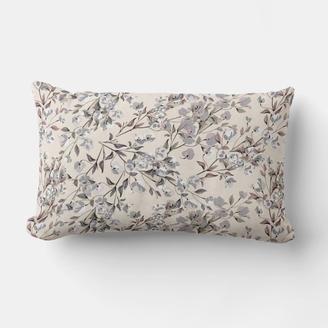 Coussin Rectangle Linge Beige & Gris Élégant Dainty Motif Floral (Recto)