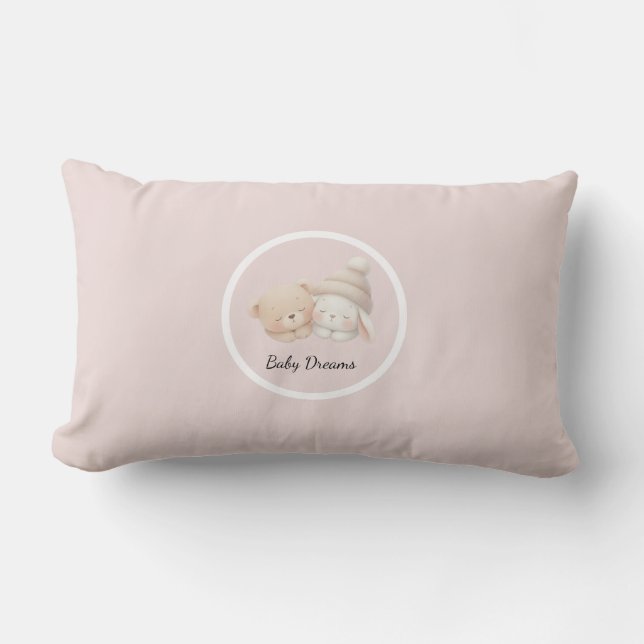 Coussin Rectangle Linge de bavoir Bébé Personnalisé – Ourson & Lapin (Recto)