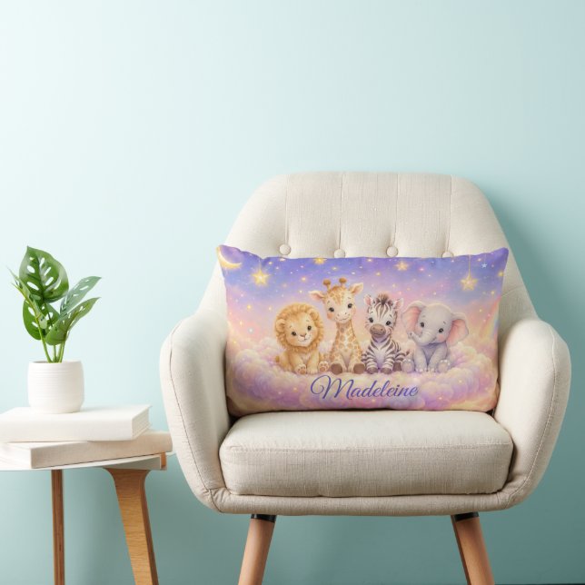 Coussin Rectangle Lion bébé girafe zèbre et éléphant personnalisés  (Chaise)