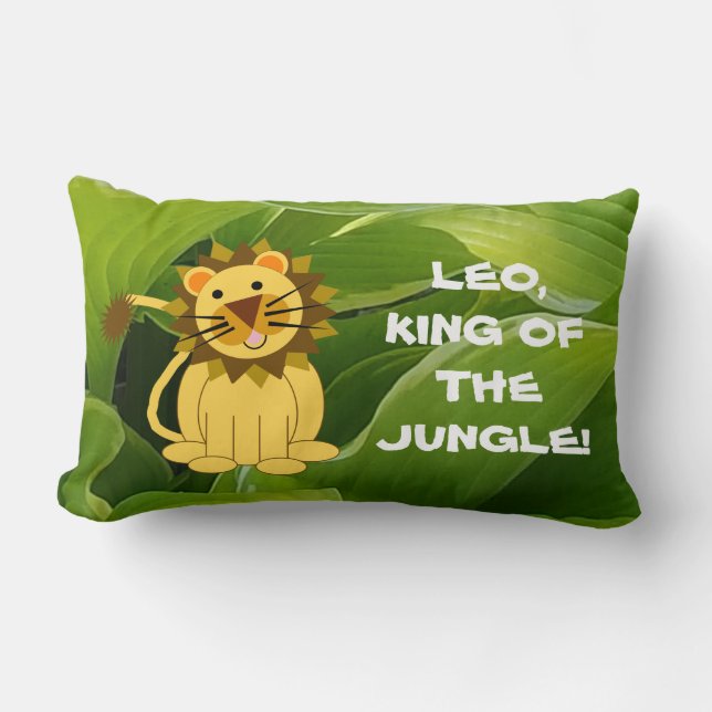 Coussin Rectangle Lion Brun Et Hostas Verts Roi de la Jungle (Recto)