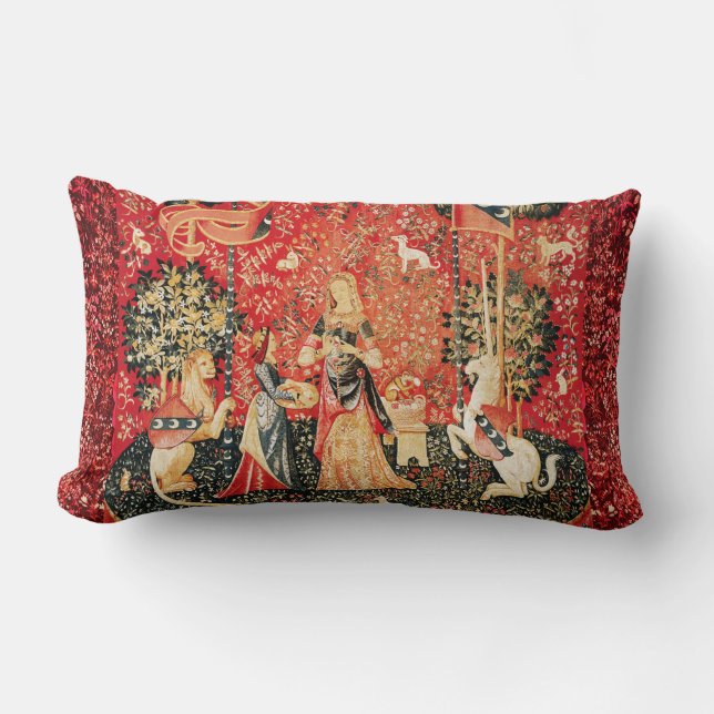 Coussin Rectangle Lion D'ENFANCE ET D'UNICORN, Fleurs D'Imaginaires, (Recto)